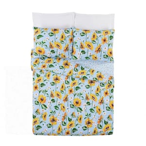 Sunflower Sky 2-Piece Yellow Cotton Twin Quilt Set