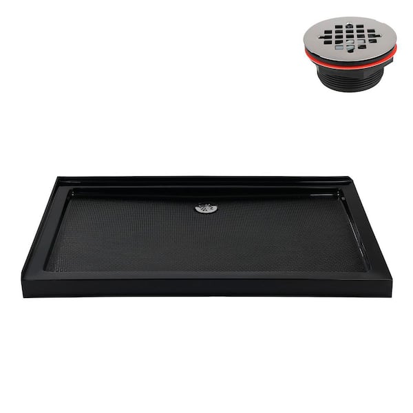 NT-2354-600-BL 60 in. x 30 in. Corner Acrylic Shower Pan Base in Glossy Black with Right Drain, Drain Included