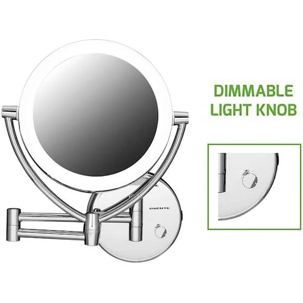 Ovente Led Lighted Wall Mount Mirror Dual Sided Magnifying Battery Or Usb Adapter Operated 1x Or 10x Magnification Mlw75ch1x10x The Home Depot