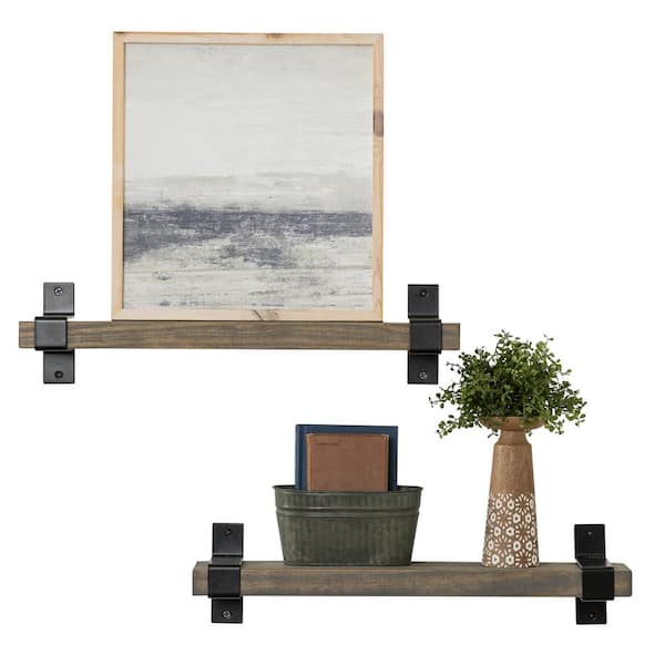 Intrinsic Haven Industrial Wrap 28 in. W x 6 in. D Gray Pine Wood Set of 2-Decorative Wall Shelf with Brackets