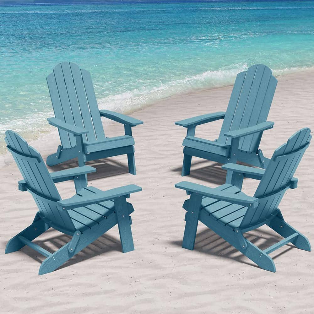 Blue Plastic Folding Adirondack Armchair Set for Outdoor Use