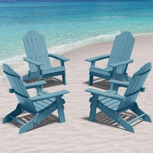 Blue Plastic Outdoor Patio Folding Adirondack Chair (4-Pack)