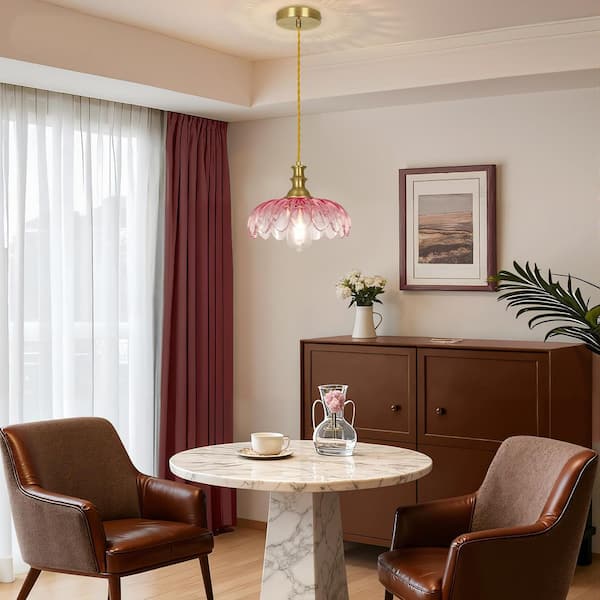 Jasslynn 60W Gradient Pink Mid-Century Pendant Light with Thickened Design Shade for Kitchen Bedroom and Dining Room