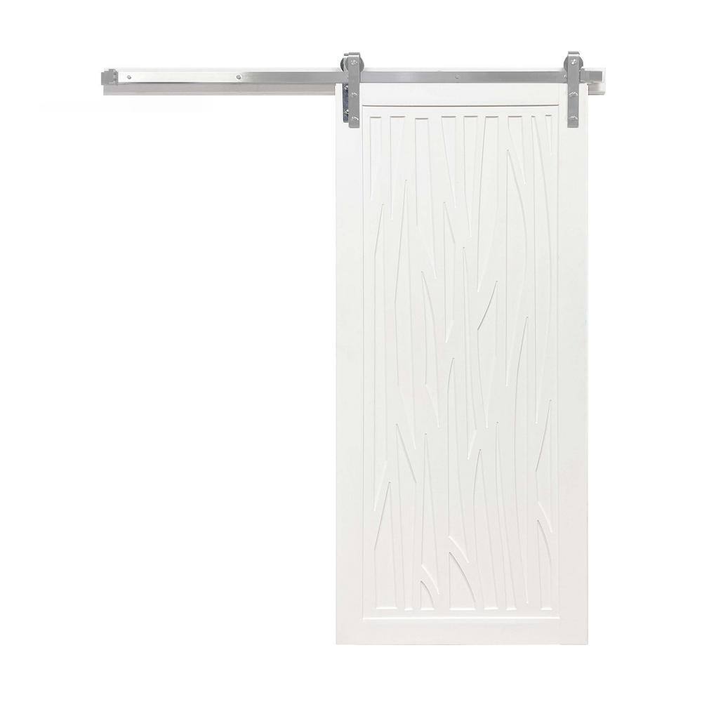 42 in. x 84 in. Howl at the Moon Primed Wood Sliding Barn Door with Hardware Kit in Stainless Steel price history on PriceWatchPro