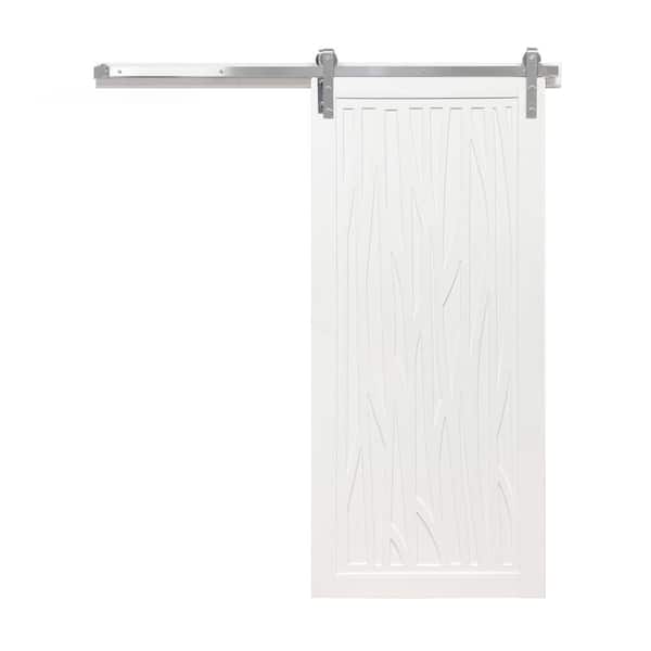 VeryCustom 42 in. x 84 in. Howl at the Moon Primed Wood Sliding Barn Door with Hardware Kit in Stainless Steel