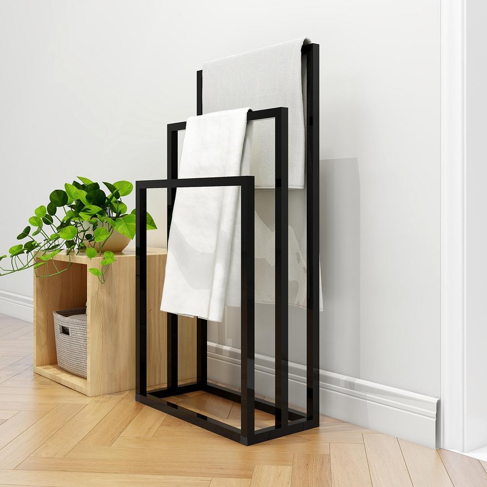 Black Metal 3-Tier Freestanding Towel Rack Holder