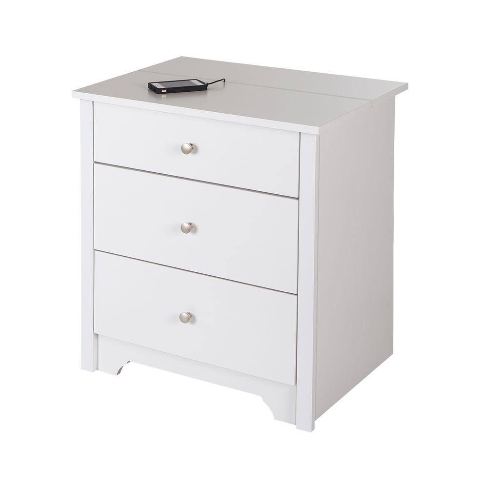 Pure White 2-Drawer Nightstand with Built-In Charging Station