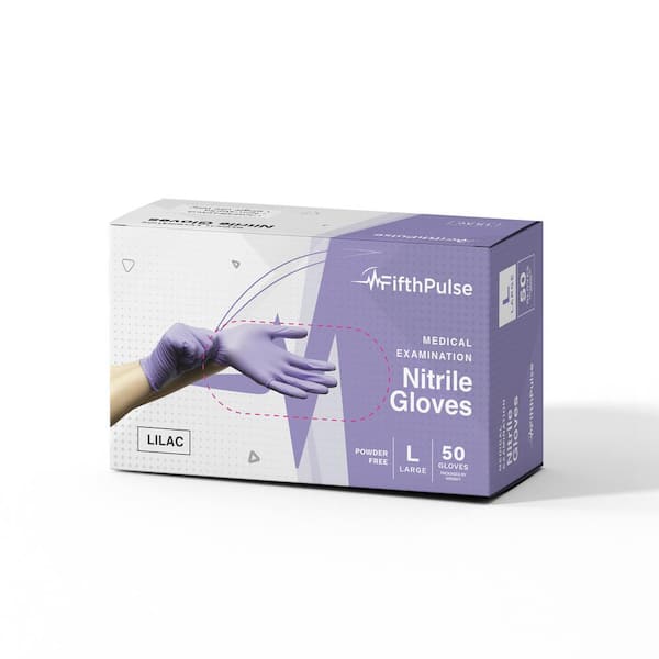 FifthPulse Large Nitrile Exam Latex Free and Powder Free Gloves in Lilac - (Box of 50)