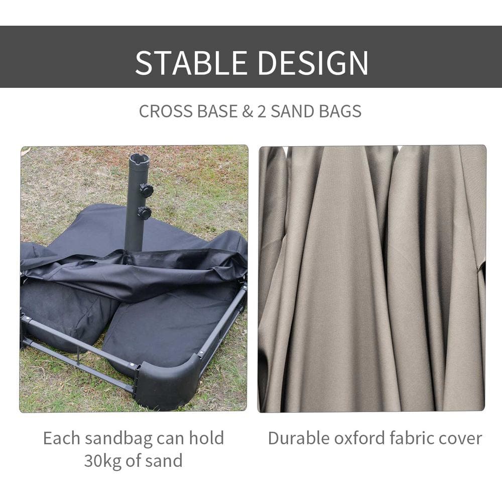 Off-White Steel Rectangular Outdoor Patio Umbrella with Manual Lift