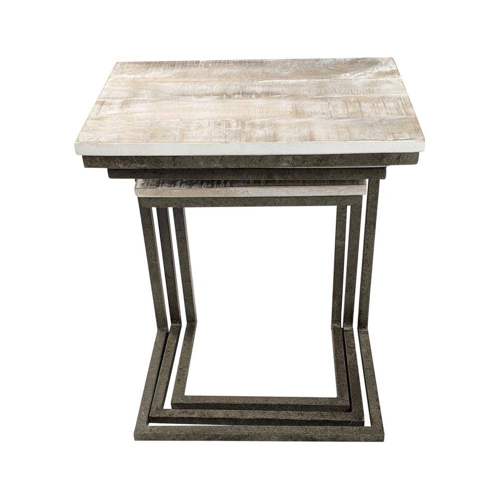 Addison 3-Piece Natural Driftwood and Aged Iron Nesting Table Set