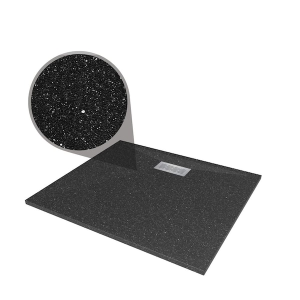 48 in. L x 42 in. W x 1.125 in. H Solid Composite Stone Shower Pan Base with Center Back Drain in Black Onyx Sand