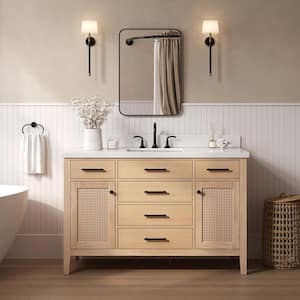 Camila 55 in. W x 22 in. D x 36 in. H Single Sink Bath Vanity in White Oak with Pure White Quartz Top