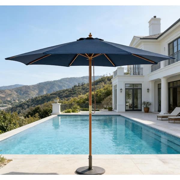 9ft navy blue patio umbrella Liviza 9 ft. Outdoor Market Patio Umbrella with 8 Bamboo Ribs in Navy Blue