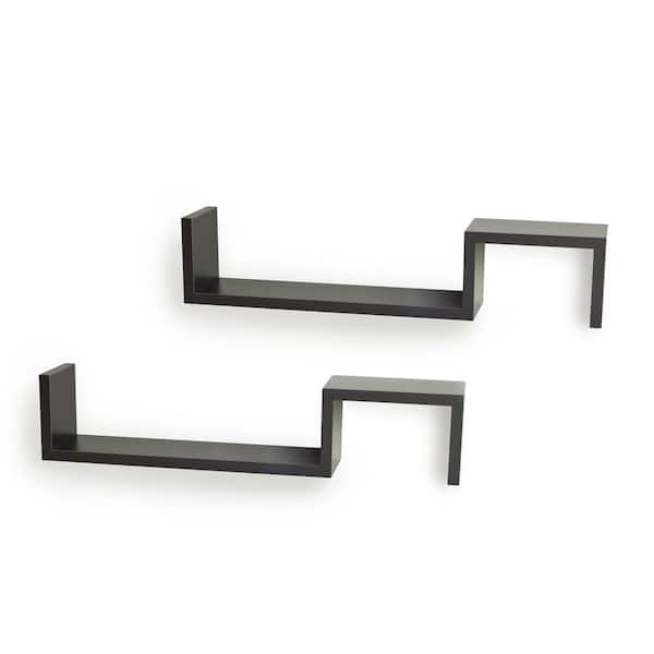 DANYA B 22.5 in. x 5 in. Walnut Grain Laminated "S" Wall Mount Shelves (Set of 2)