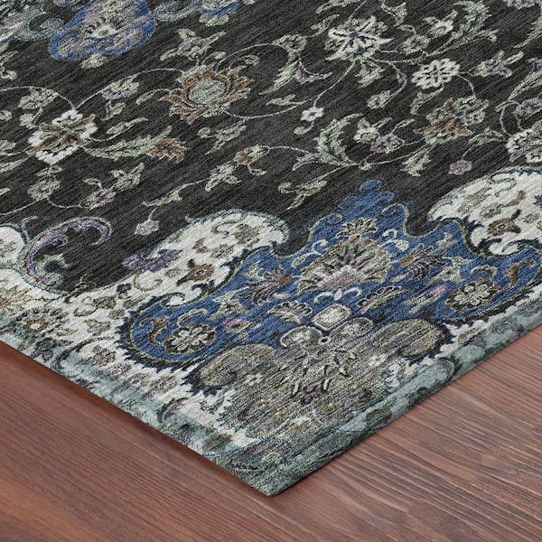 Chantille Machine Washable Indoor/Outdoor Abstract ACN2489 Black 2 ft. x 7 ft. Runner Rug