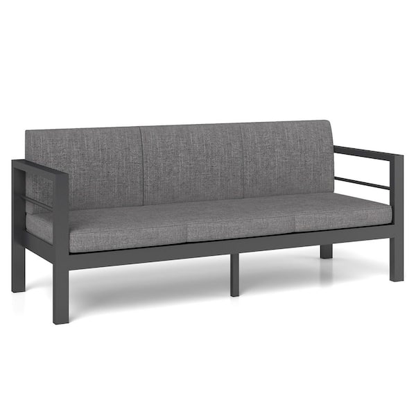 Outdoor 3-Seat Sofa Patio Furniture 3 Person Sofa with Waterproof Cushions, Modern Outside Weather Resistant Seat