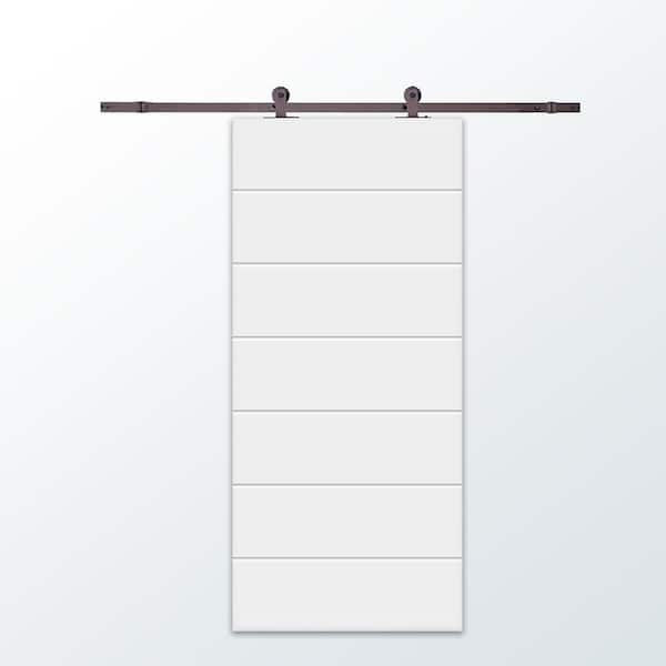CALHOME 30 in. x 80 in. White Painted Composite MDF Paneled Interior Sliding Barn Door with Hardware Kit