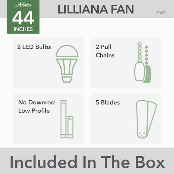 Hunter - Lilliana 44 in. Indoor Fresh White Ceiling Fan with Light Kit