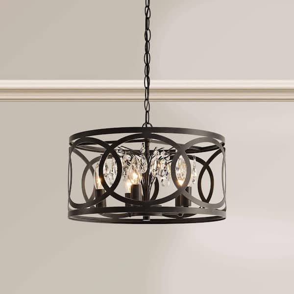 Jojospring Sara 5-Light Antique Black Metal Cage Drum Pendant Chandelier