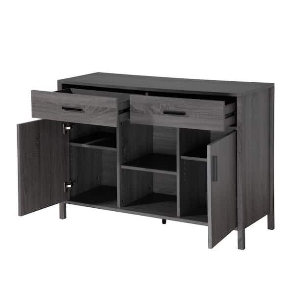 FC Design 47 in. W Distressed Grey Sideboard Storage Cabinets, Dining Server Cupboard Buffet Table with 2-Drawers and Shelves
