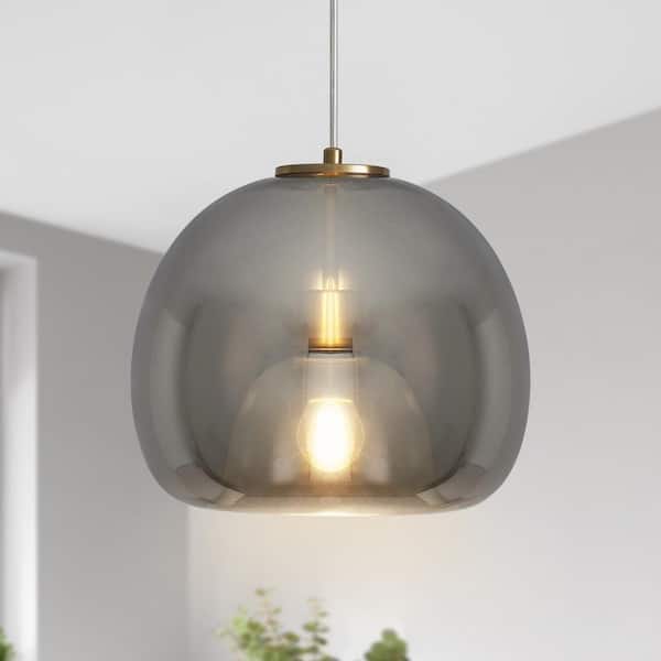 LWYTJO 60 -Watt 1-Light Brass and Smoked Gray Shaded Pendant Light with Glass Shade, No Bulbs Included