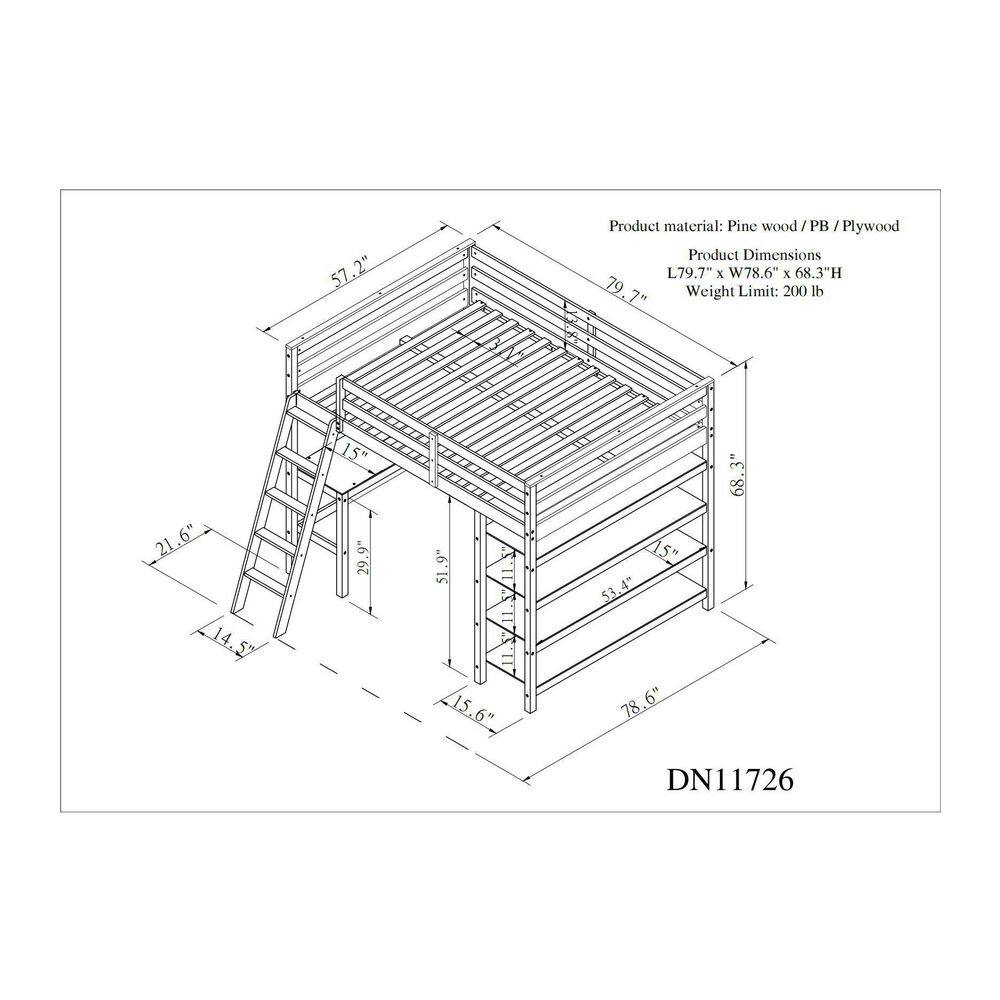 Harper & Bright Designs Multifunctional Espresso Full Loft Bed with Desk, Ladder And Storage Shelves - 2