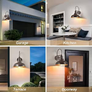 15.7 in. Gooseneck CaramelandGold Motion Sensing Outdoor Hardwired Wall Barn Light Scone with No Bulbs Included (2-Pack)