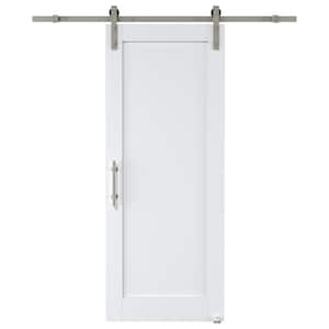 32 in. x 80 in. White 1-Panel Blank Solid Core Composite MDF Primed Sliding Barn Door with Hardware Kit Nickel Plated