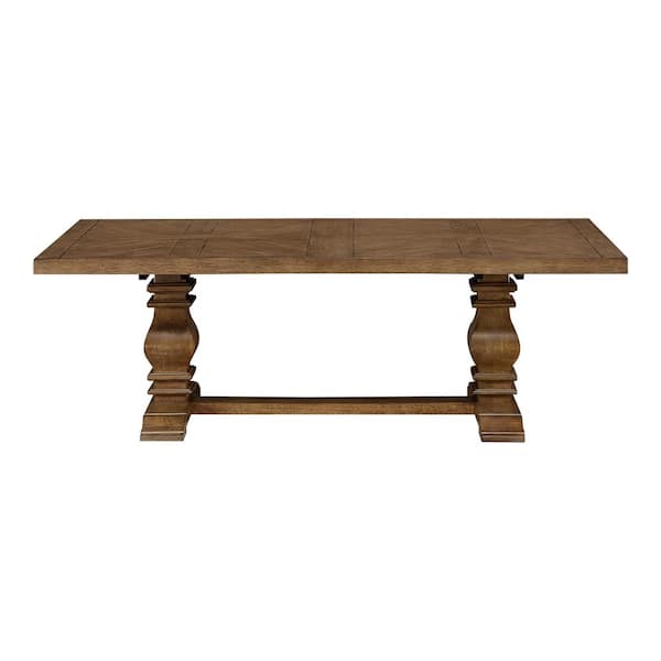 Home Decorators Collection Eldridge Trestle Dining Table with Self Storing Extension in Haze Brown