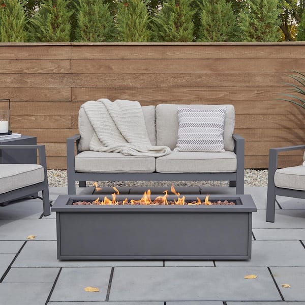 Real Flame Mila 48 in. L x 13.5 in H Outdoor Rectangular Powder Coated Steel Liquid Propane Fire Pit in Weathered Slate