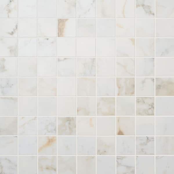 Tavani Calacatta Gold 11.81 in. x 11.81 in. Marble Look Matte Porcelain Mosaic Floor and Wall Tile (0.96 sq. ft. / Each)