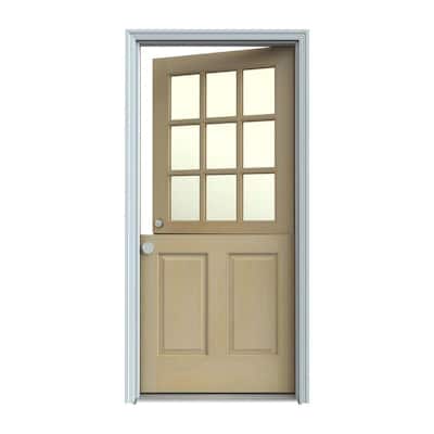 36 in. x 80 in. 9 Lite Unfinished Wood Prehung Right-Hand Inswing Dutch Back Door w/Primed AuraLast Jamb and Brickmold