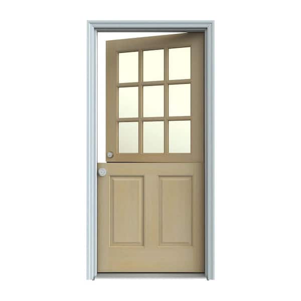 JELD-WEN 36 in. x 80 in. 9 Lite Unfinished Wood Prehung Right-Hand Inswing Dutch Back Door w/Primed AuraLast Jamb and Brickmold
