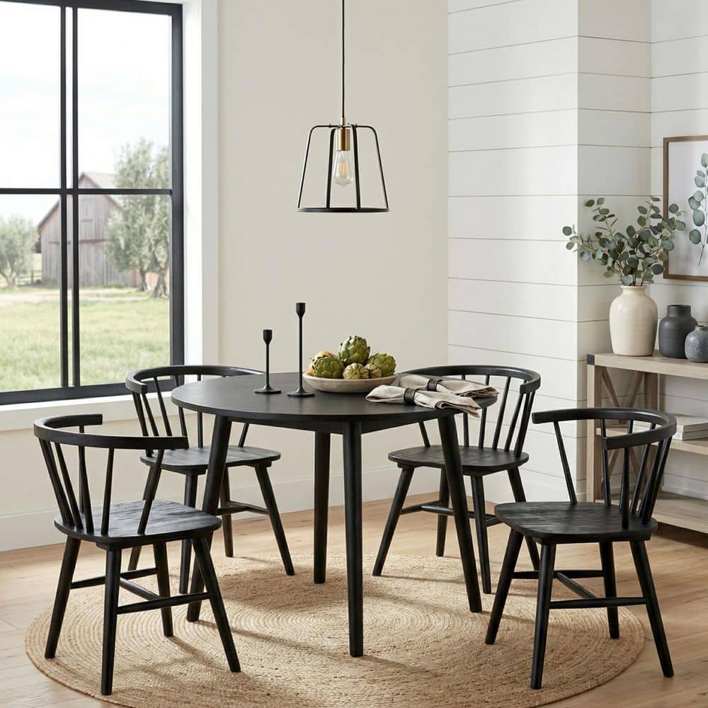 Furniture of America Veneten 5-Piece Black Wood Top Dining Room Furniture of America Veneten 5-Piece Black Wood Top Dining Room