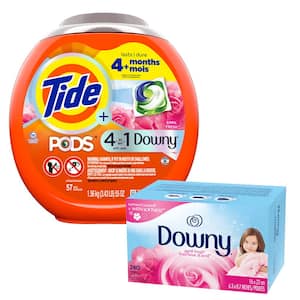 4-in-1 Downy April Fresh Scent Laundry Detergent Pods (57-CNT) + April Fresh Dryer Sheets (240-CNT) Bundle