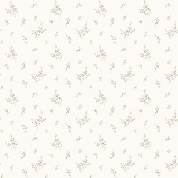 Unbranded Miniatures 2 Purple/Green/White Tiny Rose Cluster Design Matte Finish Non-Pasted Vinyl Non-Woven Wallpaper Sample