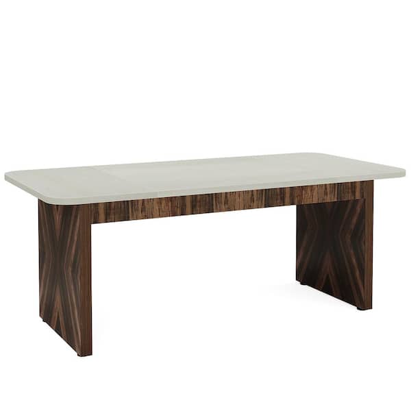 BYBLIGHT Moronia 70.8 in. Rectangular Brown and White Engineered Wood Computer Desk