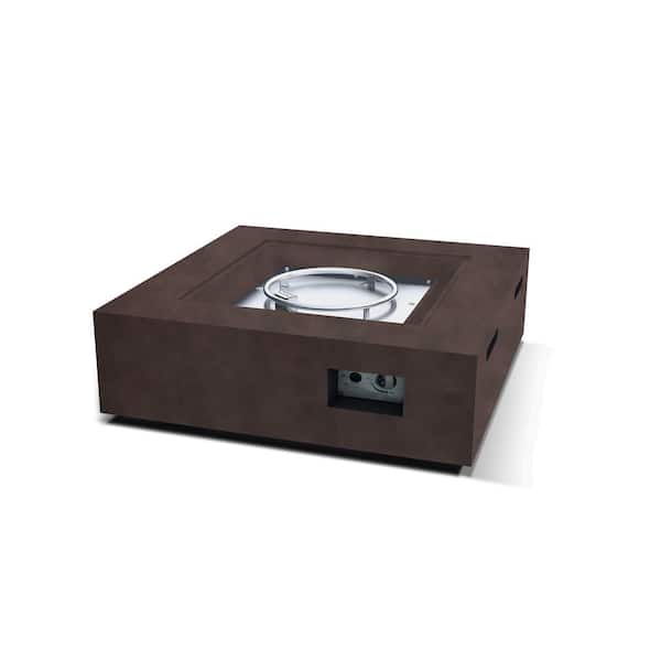 KANTE Concrete/Metal Outdoor Propane Gas Smokeless Square Fire Pit Table w/50,000 BTU and Cover, 34.8 in. W Light Brown