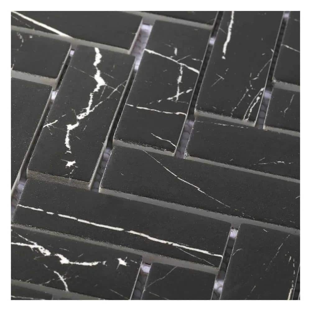 Aloha 11 in. x 13 in. Polished Black, White Glass Mosaic Herringbone Wall and Floor Tile (9.63 sq. ft./case)-10 Pack price history on PriceWatchPro
