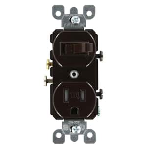 15 Amp Commercial Grade Combination Single Pole Toggle Switch and Tamper Resistant Outlet, Brown