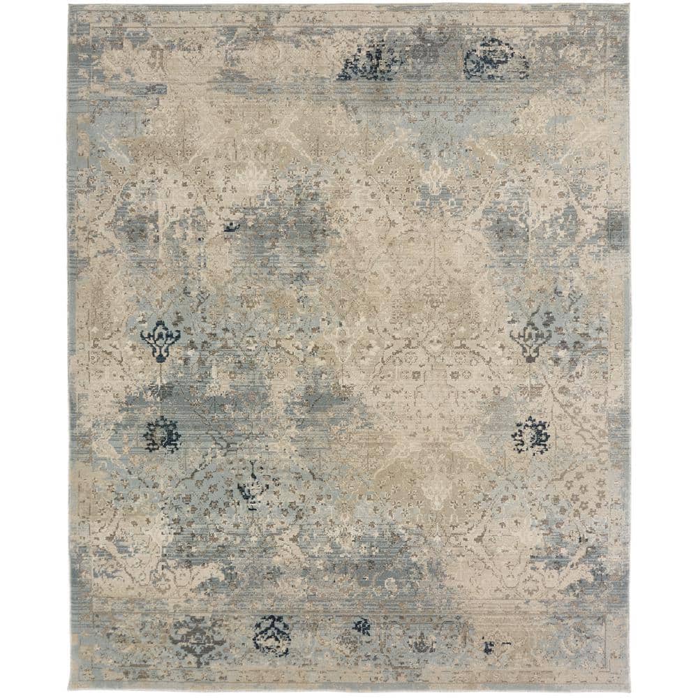 Handmade Blue and Ivory Abstract Synthetic Area Rug, 2' x 3'