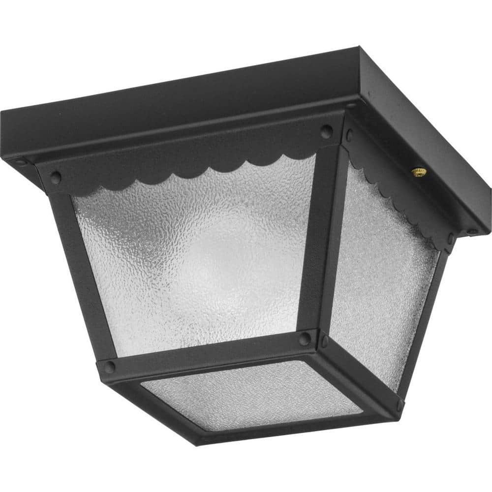 Matte Black and Bronze Scalloped Glass Ceiling Mount Light