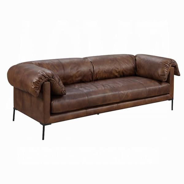 40 in. Straight Arm Leather Rectangle Sofa in Mocha Brown and Black