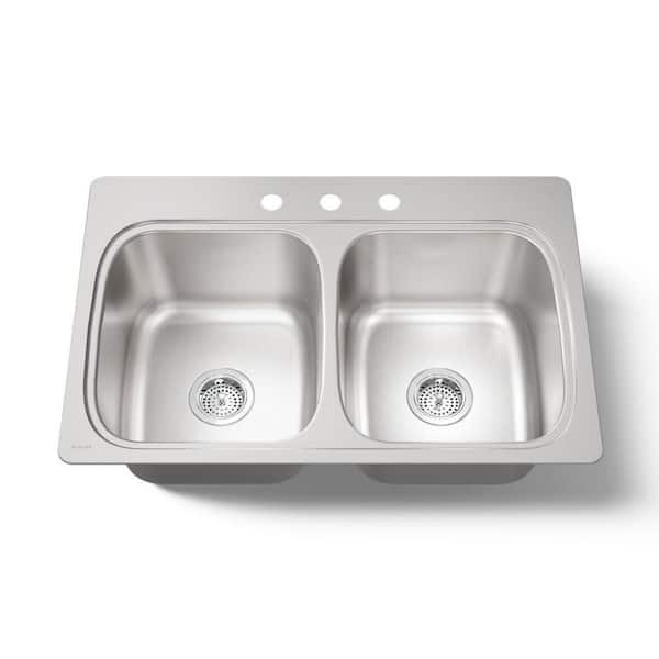 Verse Drop-In Stainless Steel 33 in. 3-Hole 50/50 Double Bowl Kitchen Sink