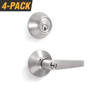 Stainless Steel Entry Door Handle Combo Lock Set with Deadbolt and 16 KW1 Keys Total (4-Pack, Keyed Alike)