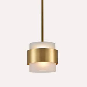 60 Watt 1 Light Gold Finished Shaded Pendant Light with Frosted glass Glass Shade and No Bulbs Included