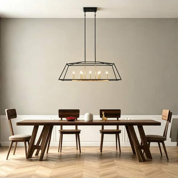 Zevni 47.2 in. 8-Light Modern Black and Deep Gold Linear Island