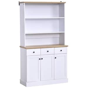 71 in. White Kitchen Pantry Buffet Server Hutch Storage Sideboard, Bookcase with Drawers and Cabinets for Living Room
