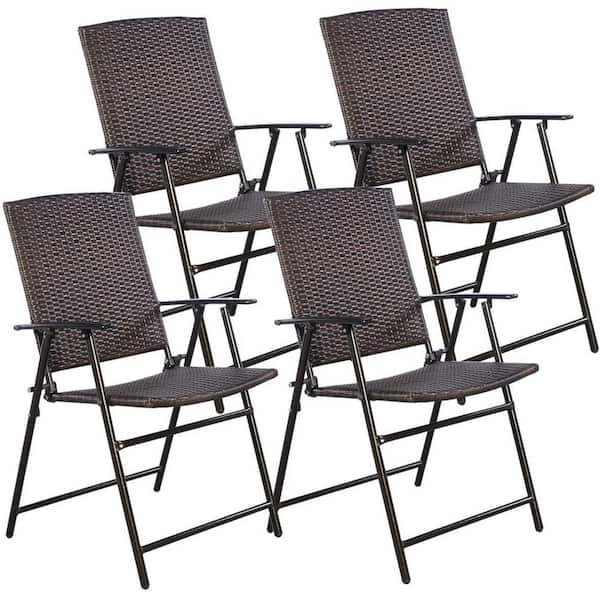SKONYON Brown Steel Folding Outdoor Lounge Chair (Set of 4)