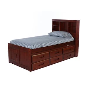 Merlot Mission Brown Twin Sized Captains Bookcase Bed with 6-Drawers